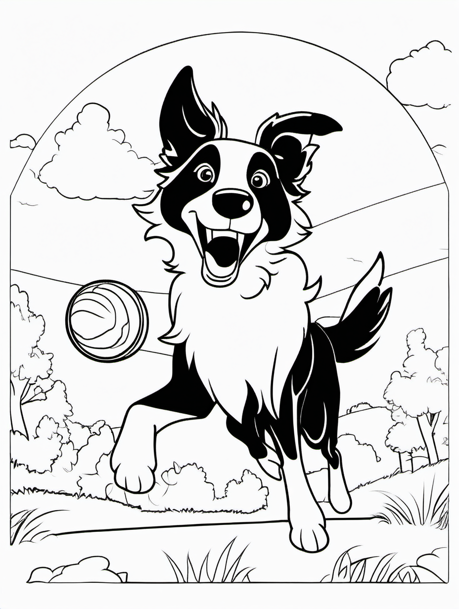 Border Collie Catching a Frisbee Action Coloring Sheet1