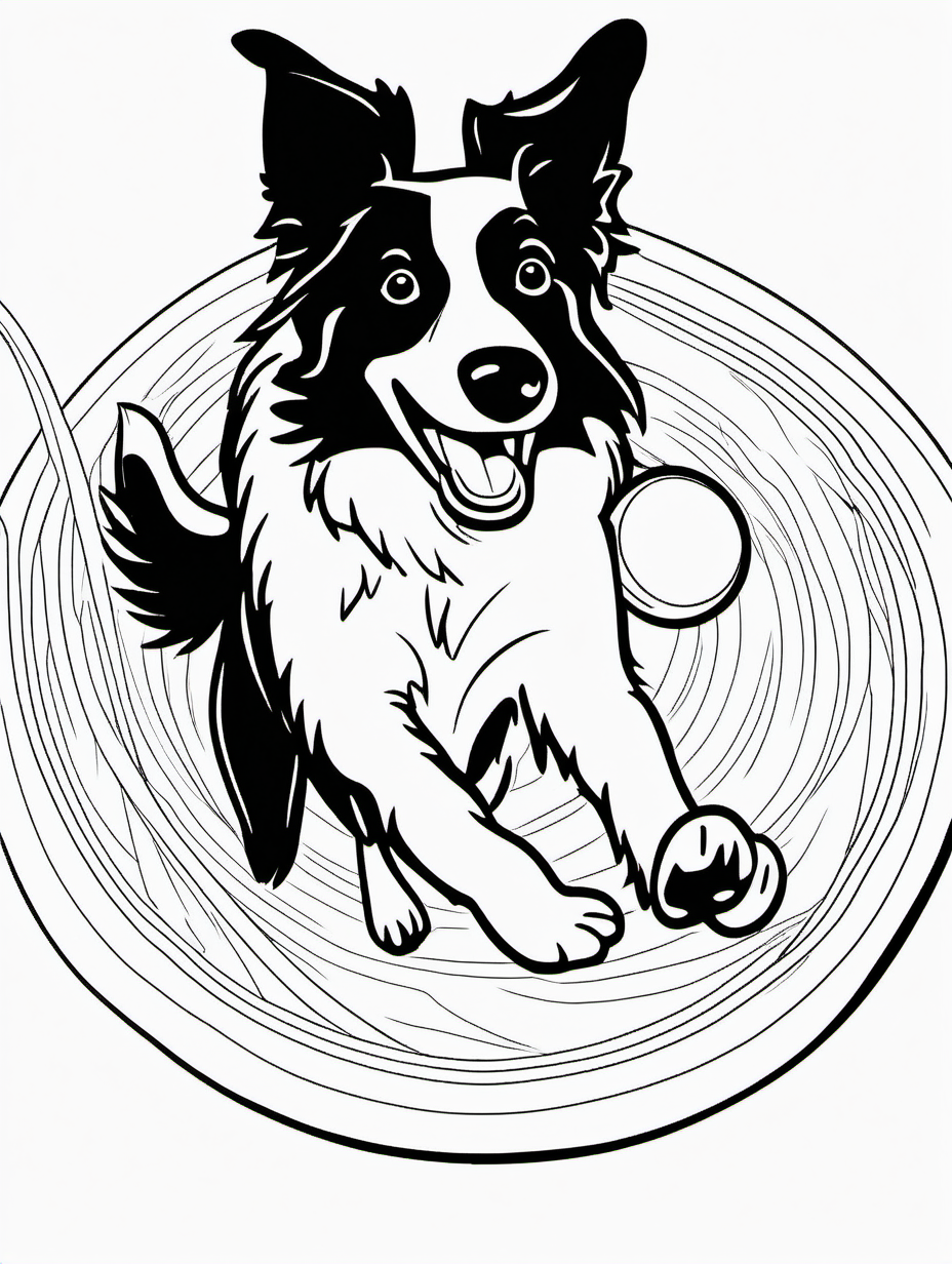 Border Collie Catching a Frisbee Action Coloring Sheet2
