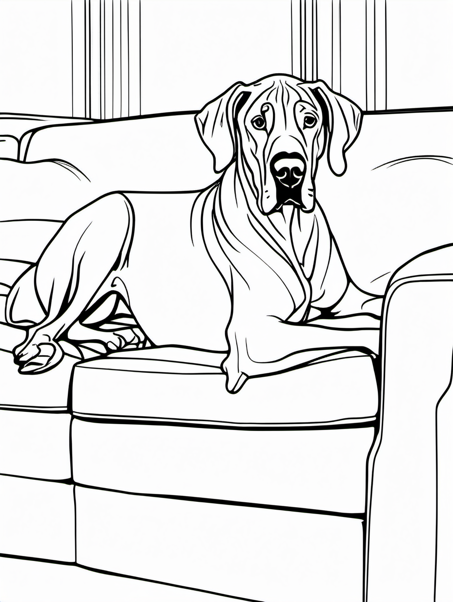 Great Dane Lying on a Couch Napping Coloring Page1