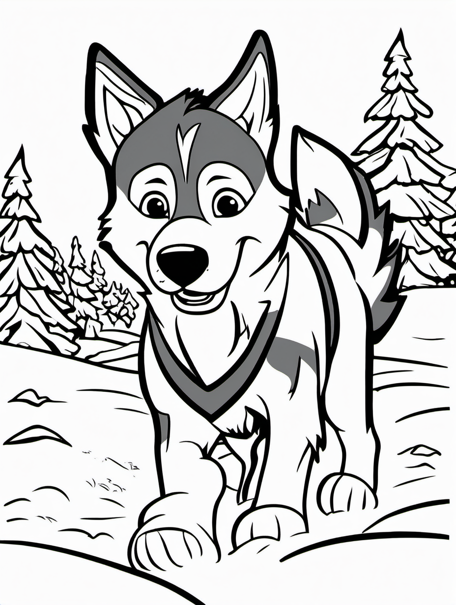 Husky Playing in the Snow Coloring Page1