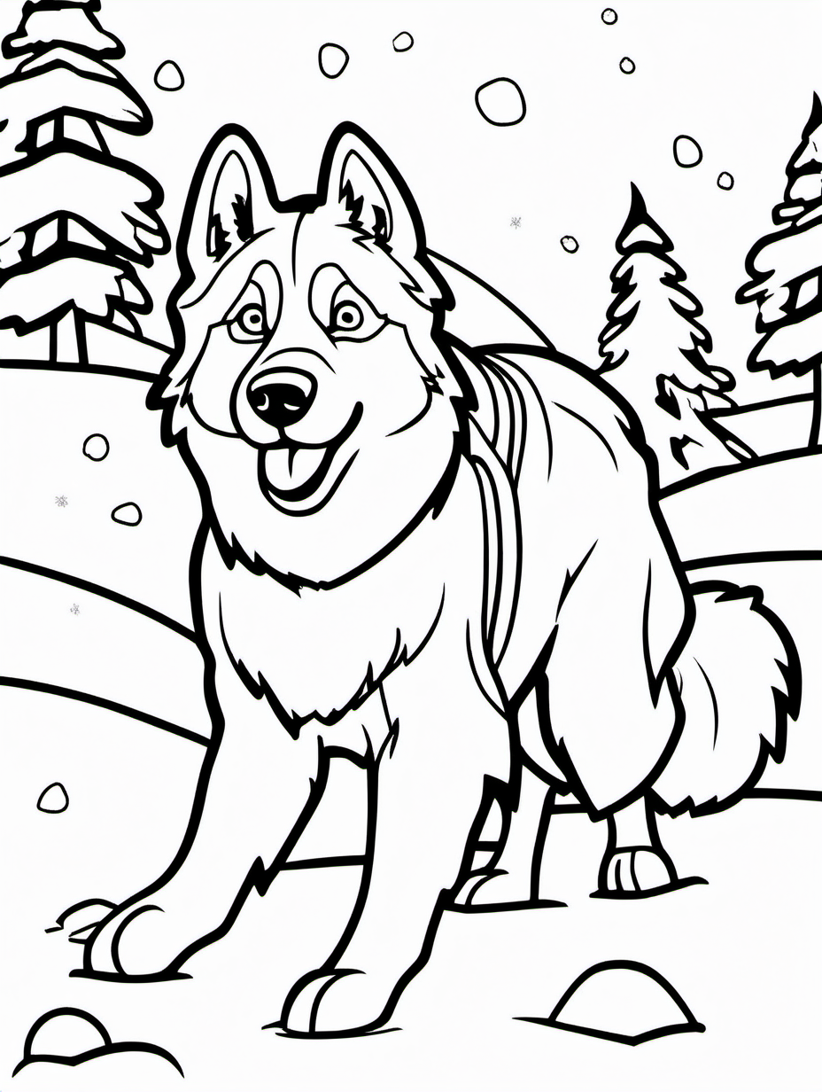 Husky Playing in the Snow Coloring Page2