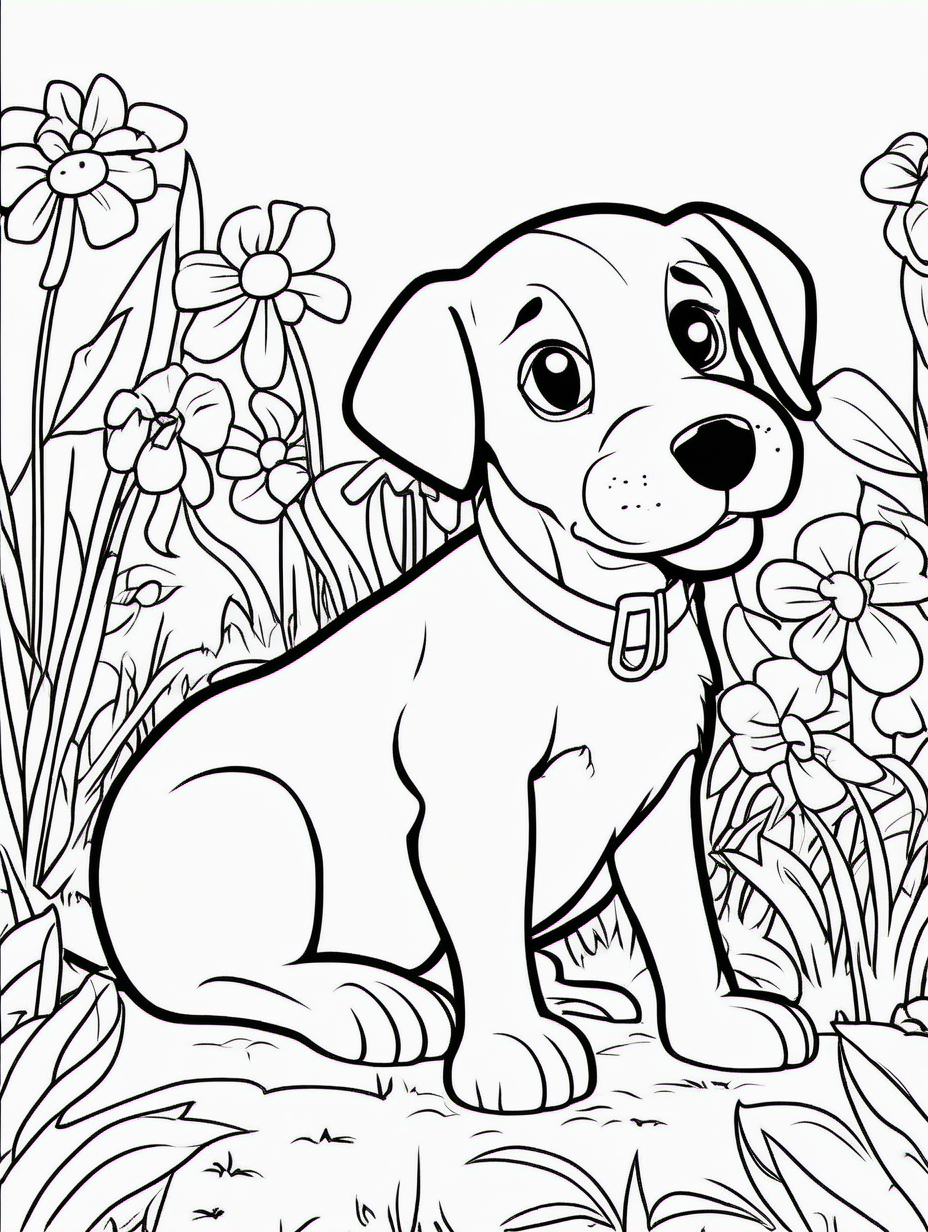 Puppy Digging a Hole in the Garden Fun Coloring Sheet1