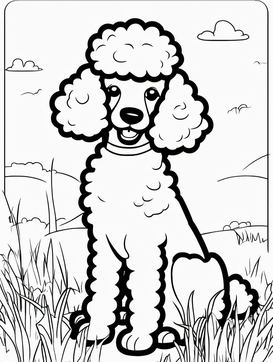 Simple Outline of a Poodle Sitting on Grass Coloring Sheet1
