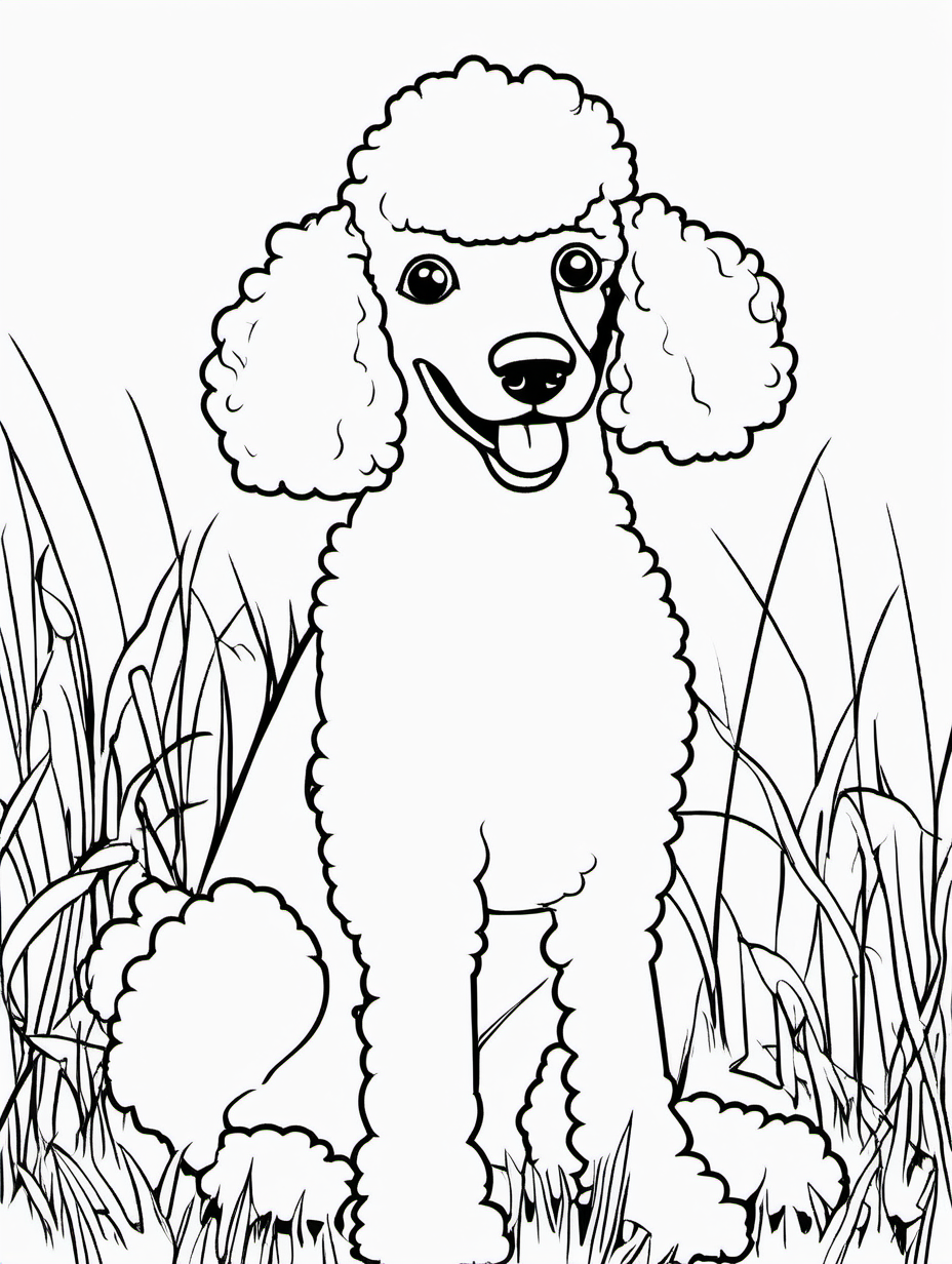 Simple Outline of a Poodle Sitting on Grass Coloring Sheet2