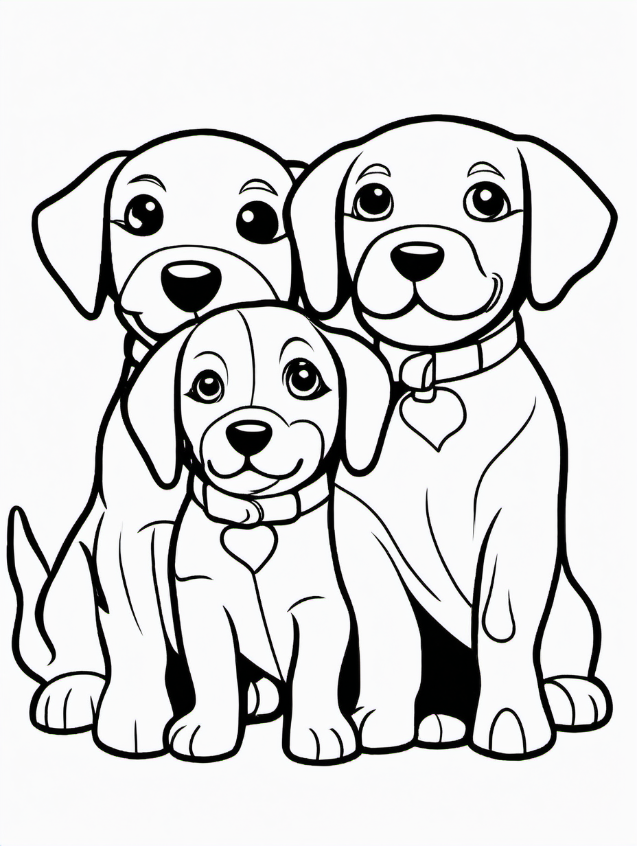 Three Puppies Sharing a Toy Together Coloring Page1