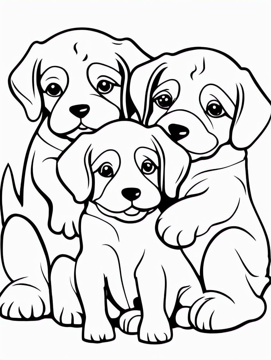 Three Puppies Sharing a Toy Together Coloring Page2